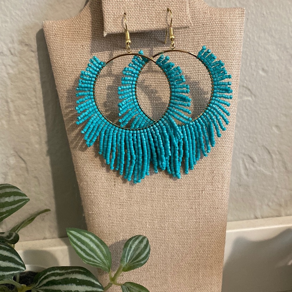 Turquoise beaded hoop earrings - Imelda #97